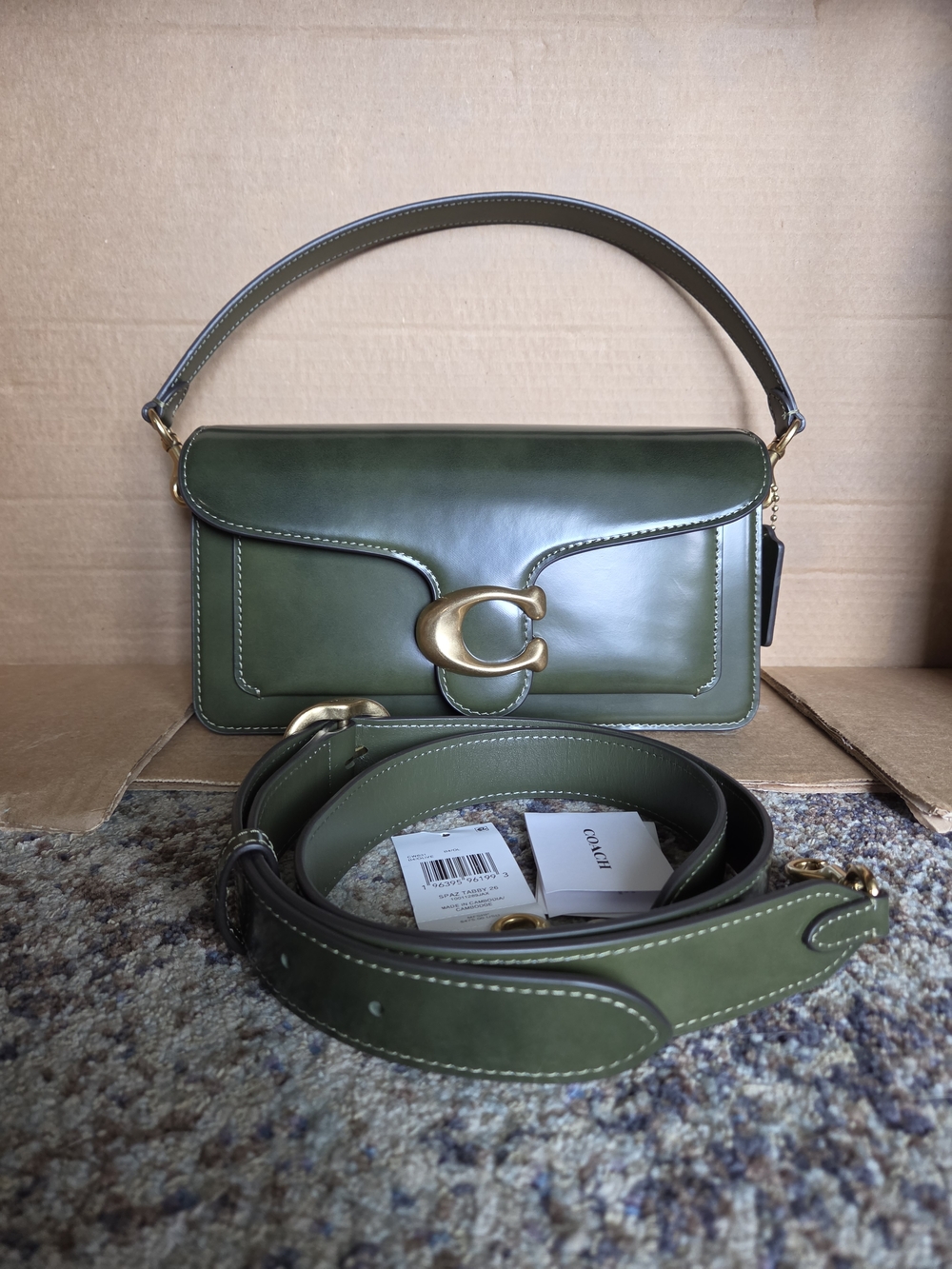 Coach Olive Green Spazzolato Leather Tabby 26 Shoulder Bag with Brass Hardware